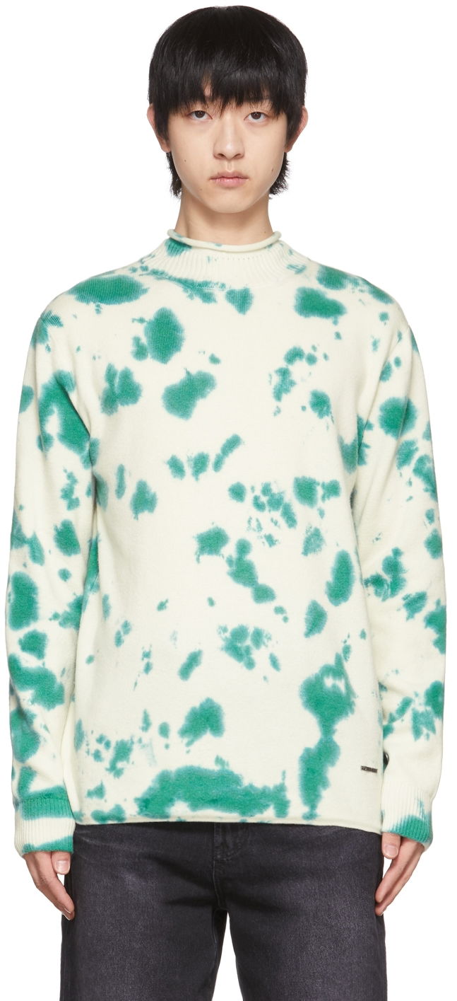 Sweater We11done Tie-Dye Mock Neck Sweater Grön | WD-KT1-22-604-U-GR