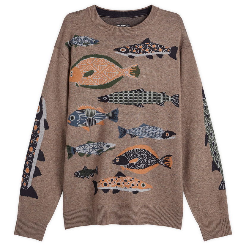 Sweater KAVU Highline Knitted Jumper with Fish Print Brun | 5134-2662