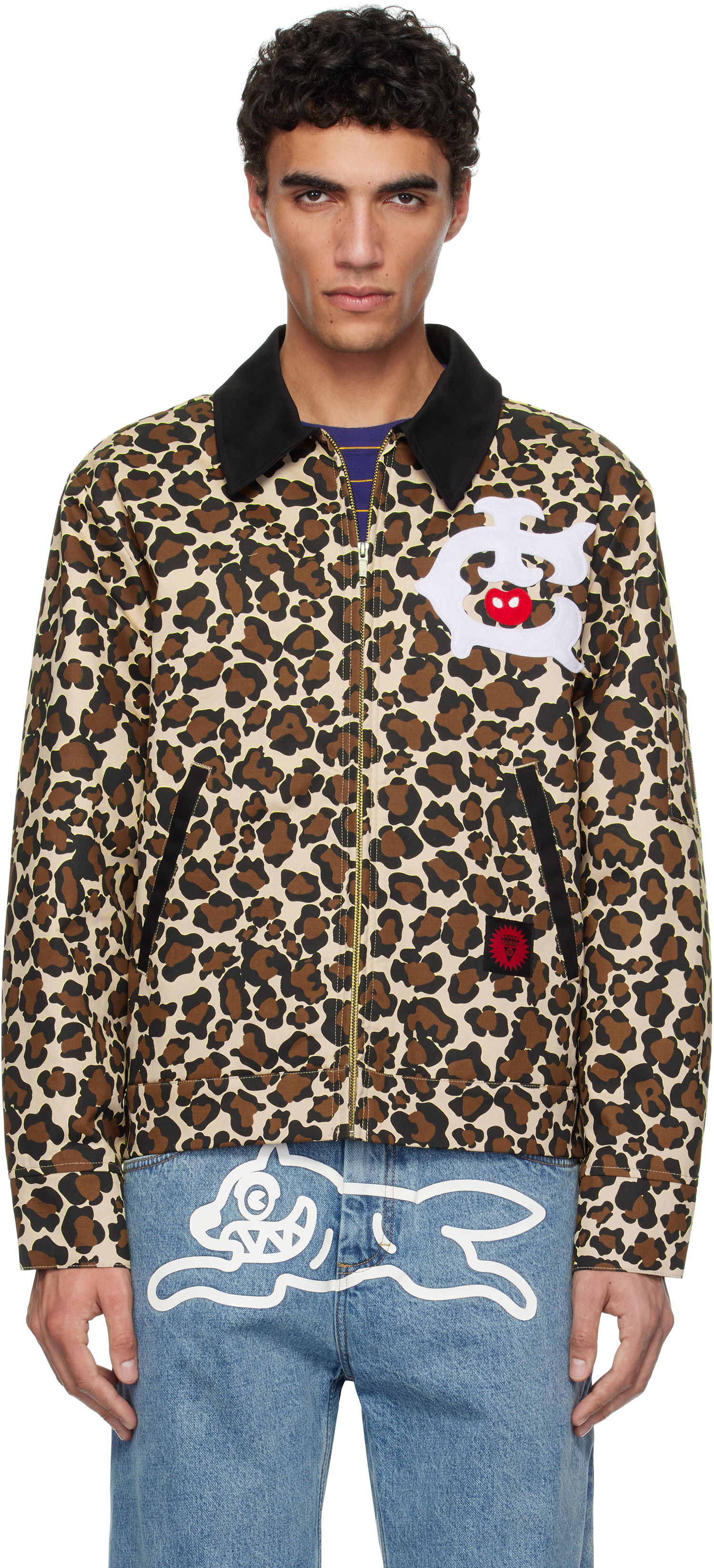 Jacka BBC IceCream ICECREAM Work Jacket with Leopard Print and Graphic Appliqué Beige | IC25174, 0
