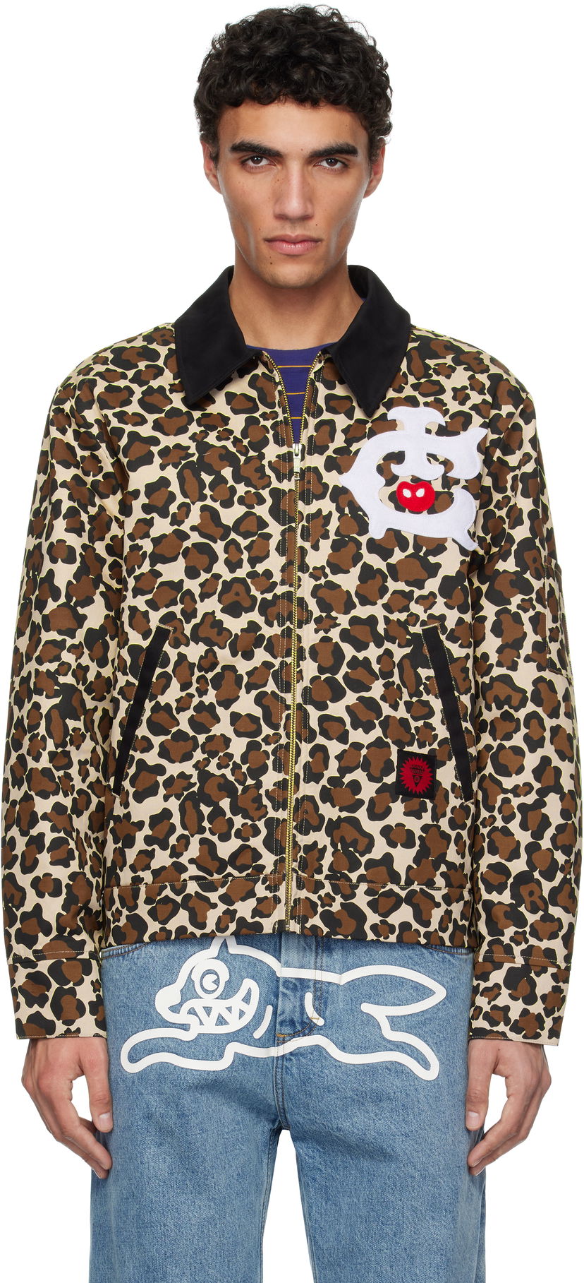 Jacka BBC IceCream ICECREAM Work Jacket with Leopard Print and Graphic Appliqué Beige | IC25174