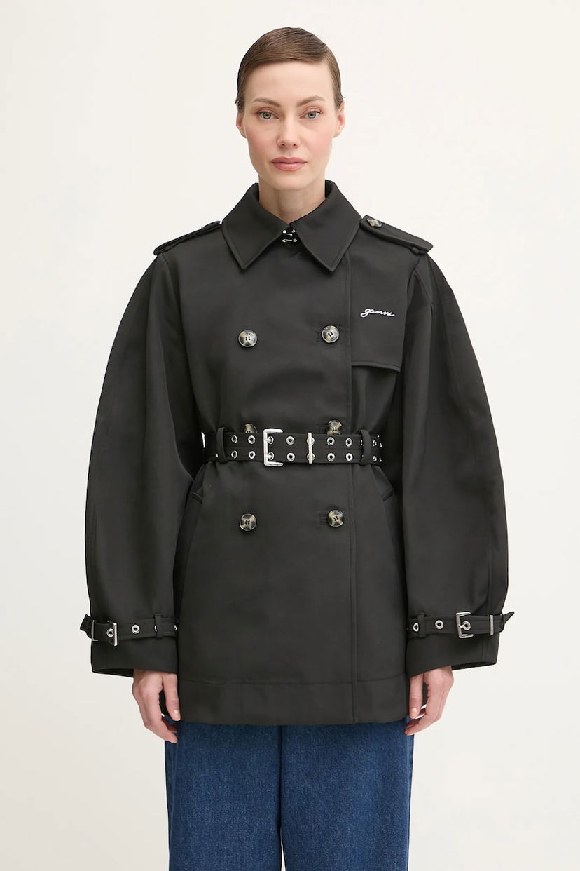 Trenchcoat GANNI GANNI Heavy Twill Midi Trench Coat Svart | W0893