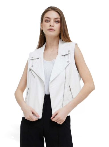 Väst DKNY Sleeveless Vegan Leather Moto Vest Vit | P3DT7547
