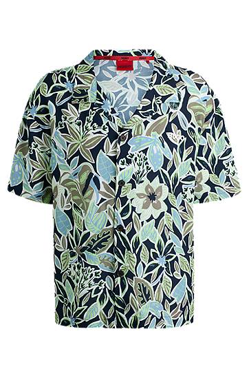 Skjorta BOSS Relaxed Fit Floral Print Beach Shirt Mörkblå | 50540065