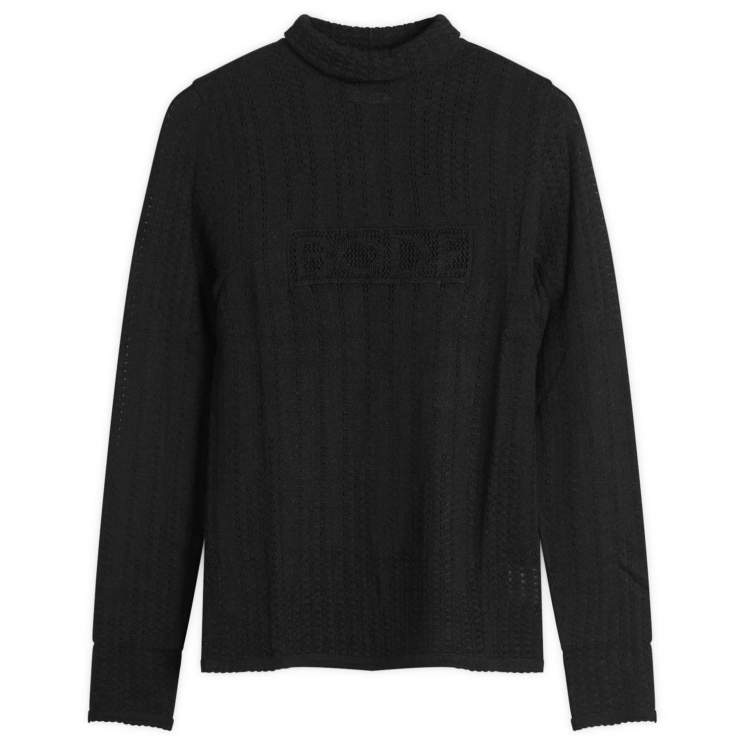 Sweater Bode Louise Patterned Knit Mock Neck Long Sleeve Top Svart | WRF25KT006-BLACK, 1