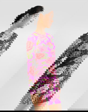 Klä Dolce & Gabbana Dolce & Gabbana Charmeuse Rose Print Sheath Mini Dress with Draping Purpur | F6TLTTFSA7AHP5IG, 3