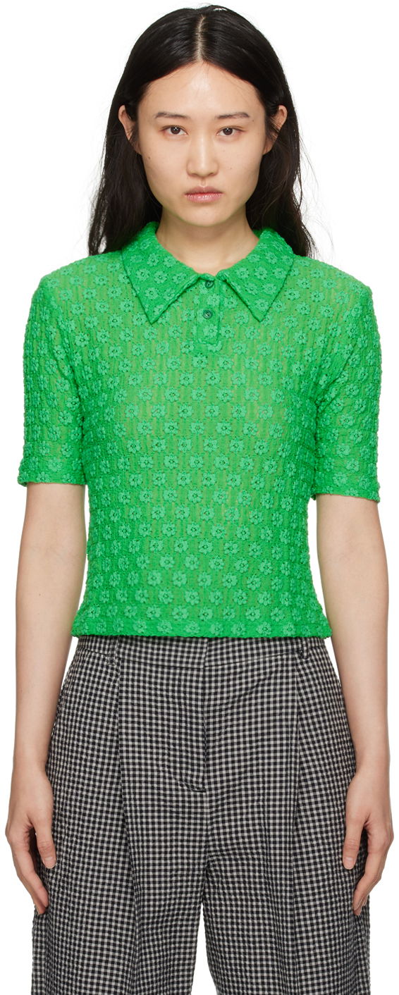 Polotröja YMC Floral Polo Grön | Q2WAP