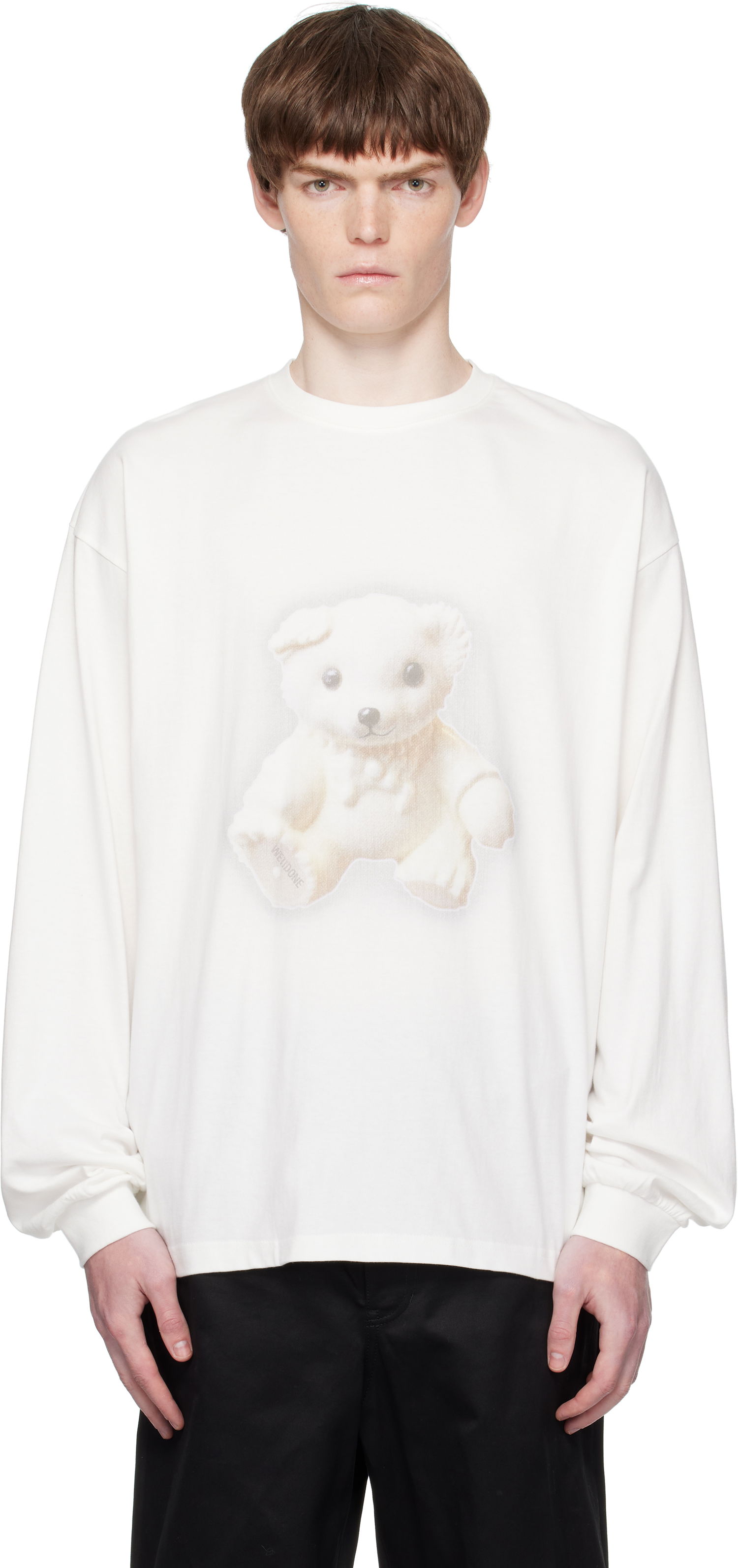 T-shirt We11done We11done Glow Teddy Graphic Long Sleeve Tee Vit | WD-TT2-25-775-U-WH, 0