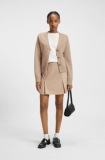 Sweater BOSS Embroidered Logo Wool-Blend Cardigan Beige | 50545141, 1