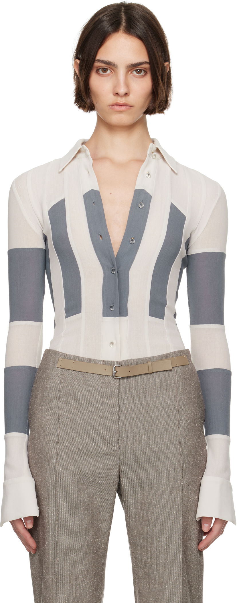 Skjorta Tory Burch Tory Burch Wool Button Down Shirt Grå | 173622-034
