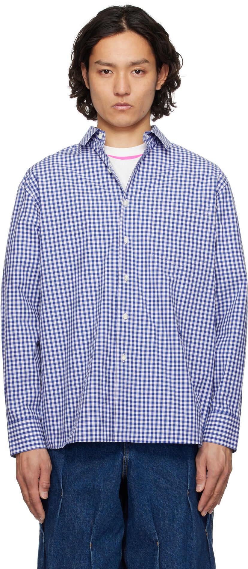 Skjorta ADER ERROR ADER error Sig; TRS Tag 03 Gingham Shirt Blå | BO42FYSH0102BL