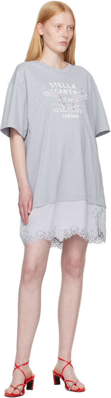 Klä Stella McCartney Stella McCartney Lace-Insert Graphic T-Shirt Minidress Grå | 6J04063SPZ99, 3