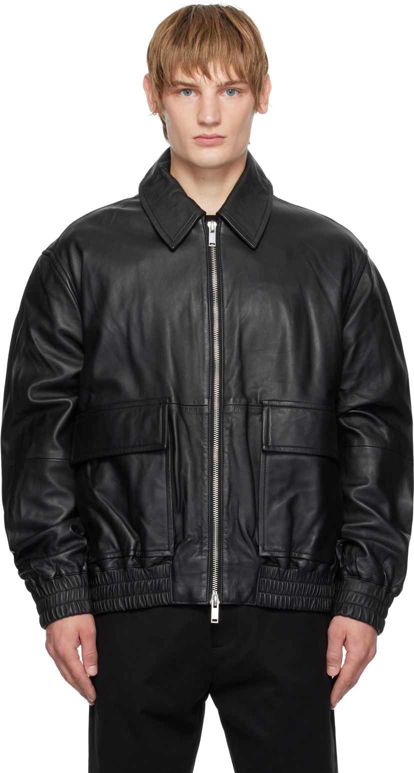 Bomberjacka Studio Nicholson Studio Nicholson Piston Leather Jacket Svart | PISTON SNM - 1115