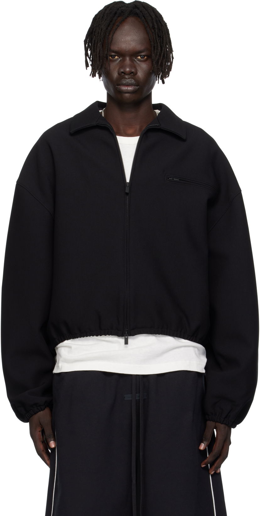 Jacka Fear of God ESSENTIALS Bonded Canvas Zip-Up Jacket Svart | 202SP258060F