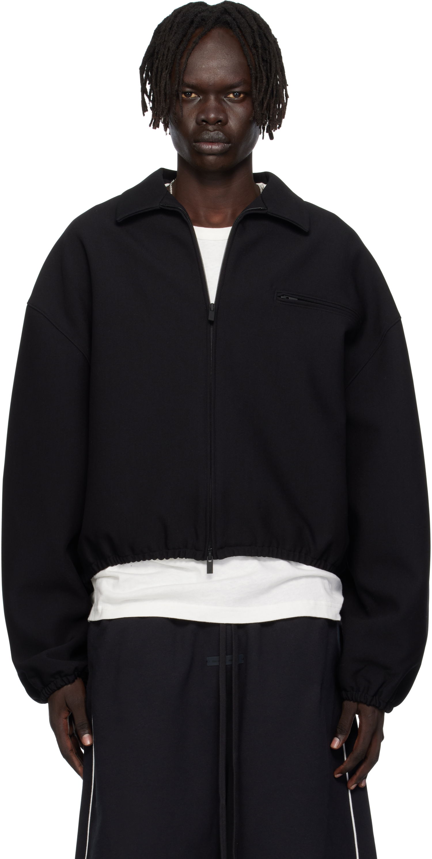 Jacka Fear of God ESSENTIALS Bonded Canvas Zip-Up Jacket Svart | 202SP258060F, 0