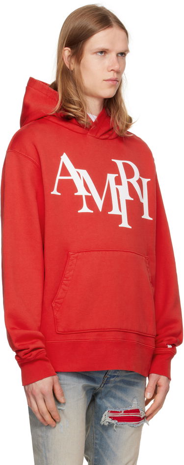 Sweatshirt AMIRI Staggered Logo Print Hoodie Svart | AMJYHD1094, 4