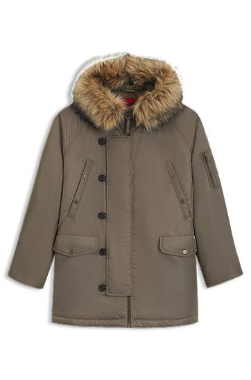 Parkas BOSS Water-repellent parka jacket with faux-fur hood Grön | 50546236