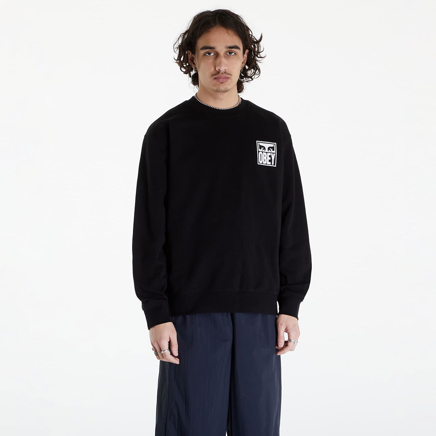 Sweatshirt OBEY Eyes Icon 2 Crew Black Svart | 117472142-BLK, 0
