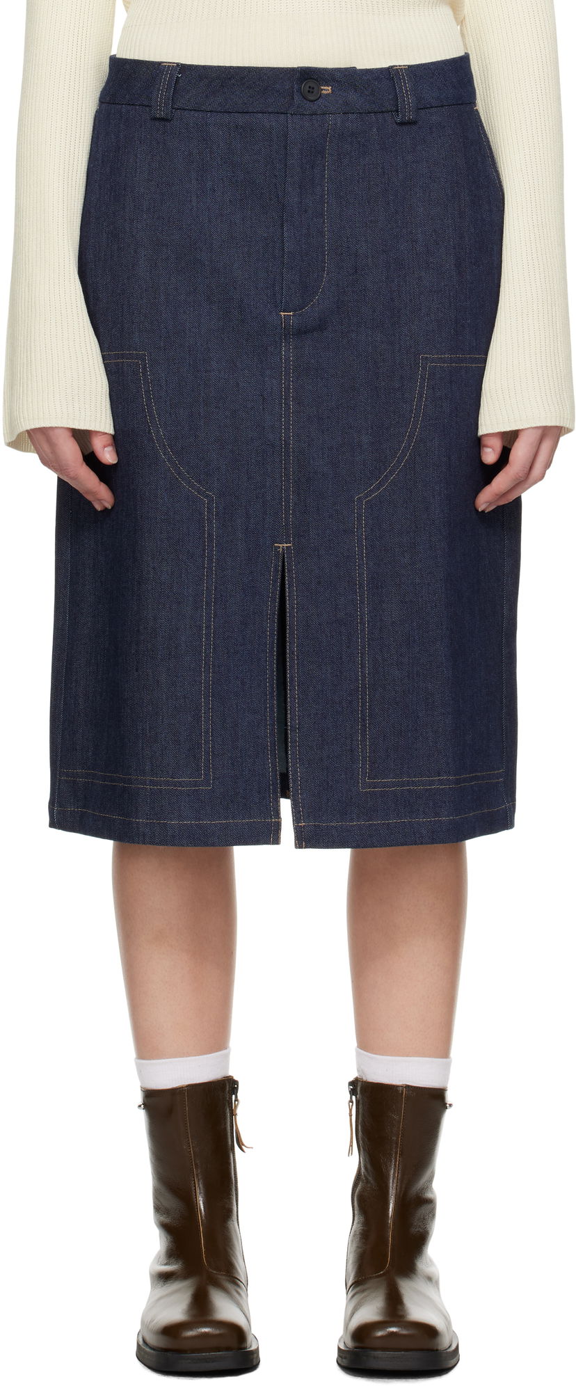 Kjol Soulland Midi Denim Skirt Blå | 42033-1316
