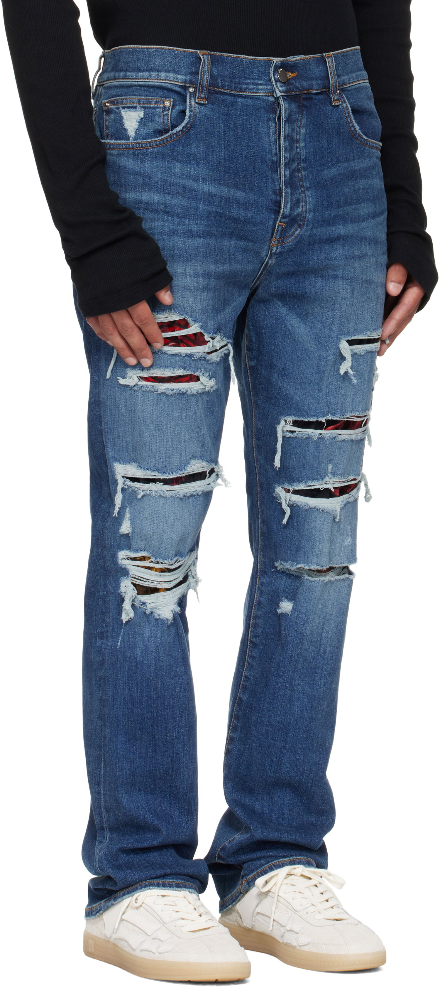 Jeans AMIRI AMIRI Slim Thrasher Jeans with Floral Velvet Blå | AMDNSM1022, 1