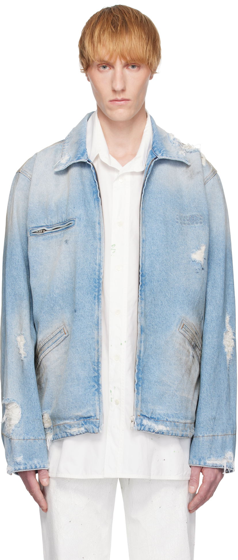 Jacka Maison Margiela MM6 Maison Margiela Distressed Denim Jacket Blå | SH2AM0030 M30018