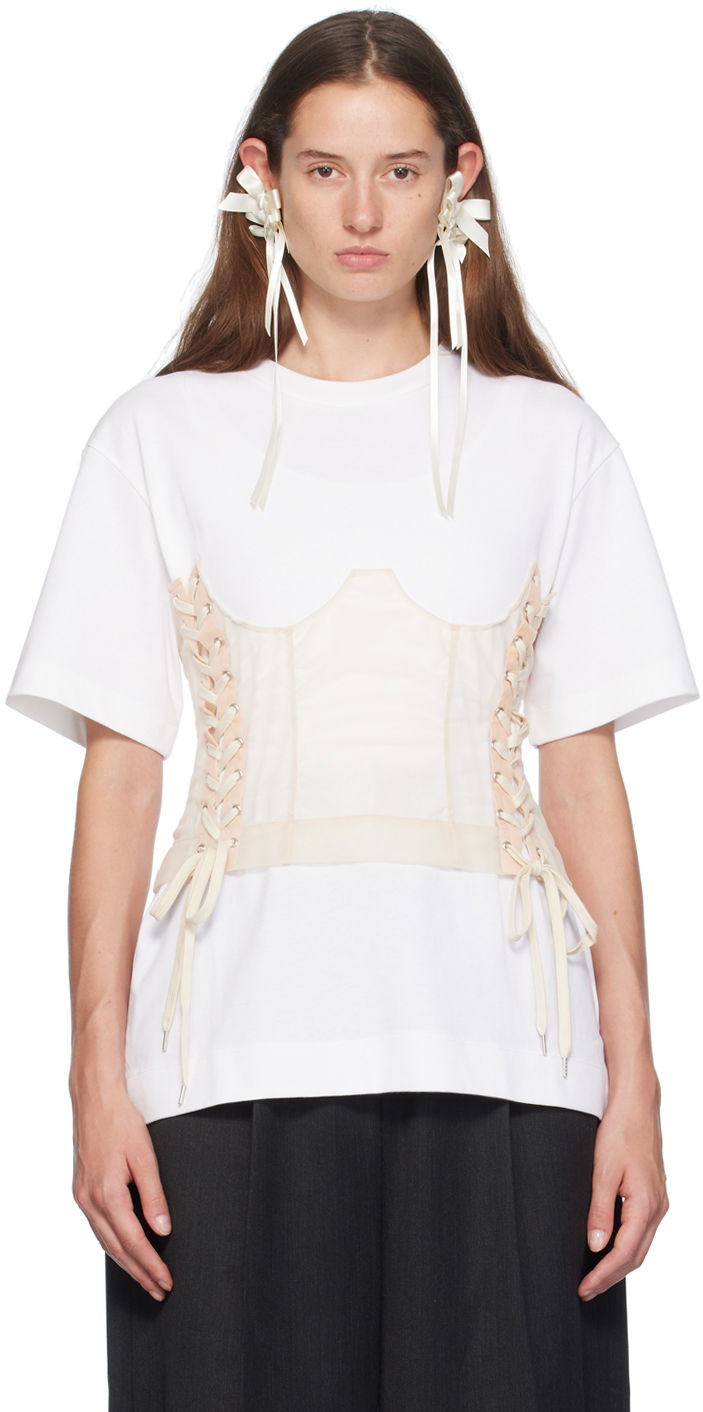 T-shirt Simone Rocha Simone Rocha Corset Panel Boxy T-Shirt Vit | 5282 0562