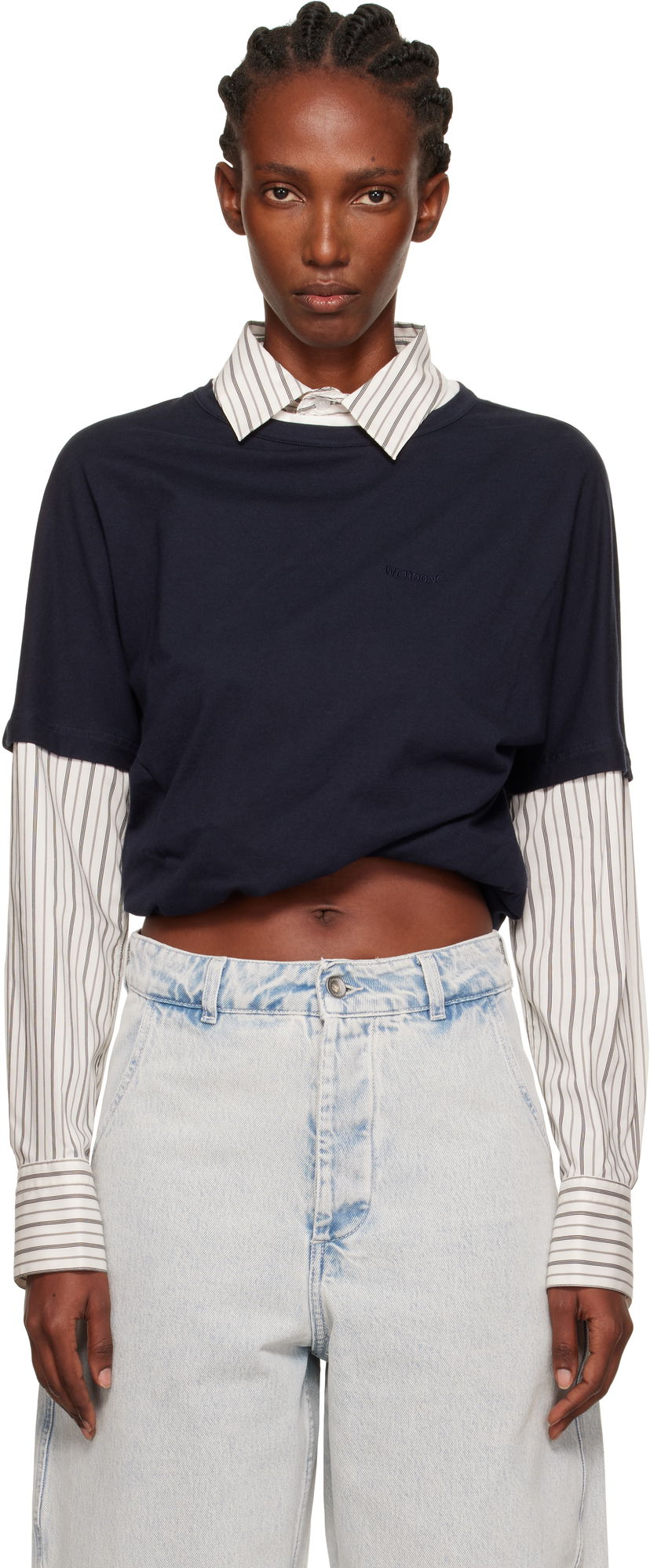T-shirt We11done We11done Layered Twist T-Shirt Mörkblå | WD-BL2-25-103-W-NV
