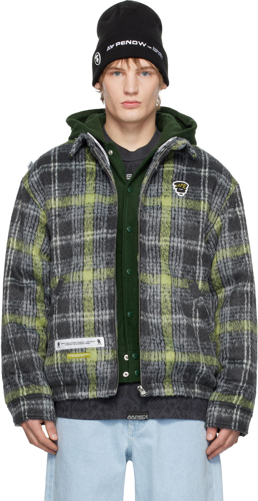 Bomberjacka AAPE by A Bathing Ape AAPE by A Bathing Ape Moonface Logo Check Hooded Jacket Flerfärgad | AAPJKM7681XXNGYM