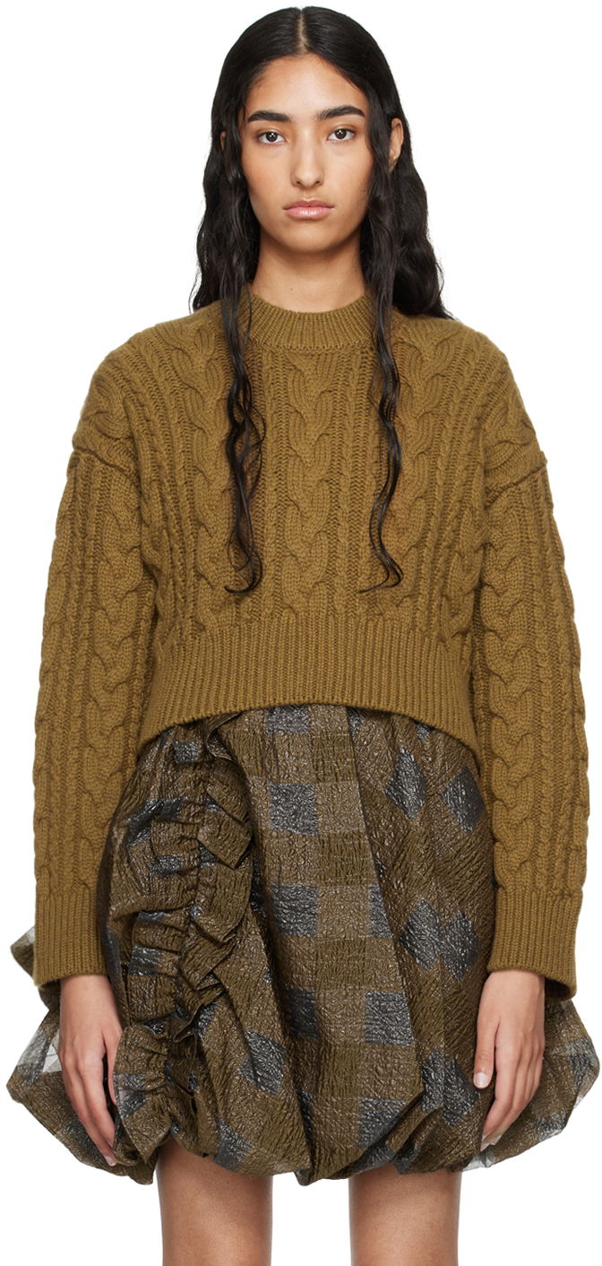 Sweater Cecilie Bahnsen Vibeke Cropped Cable Knit Sweater Grön | 2.24KNI51004 VIBEKE JUMPER