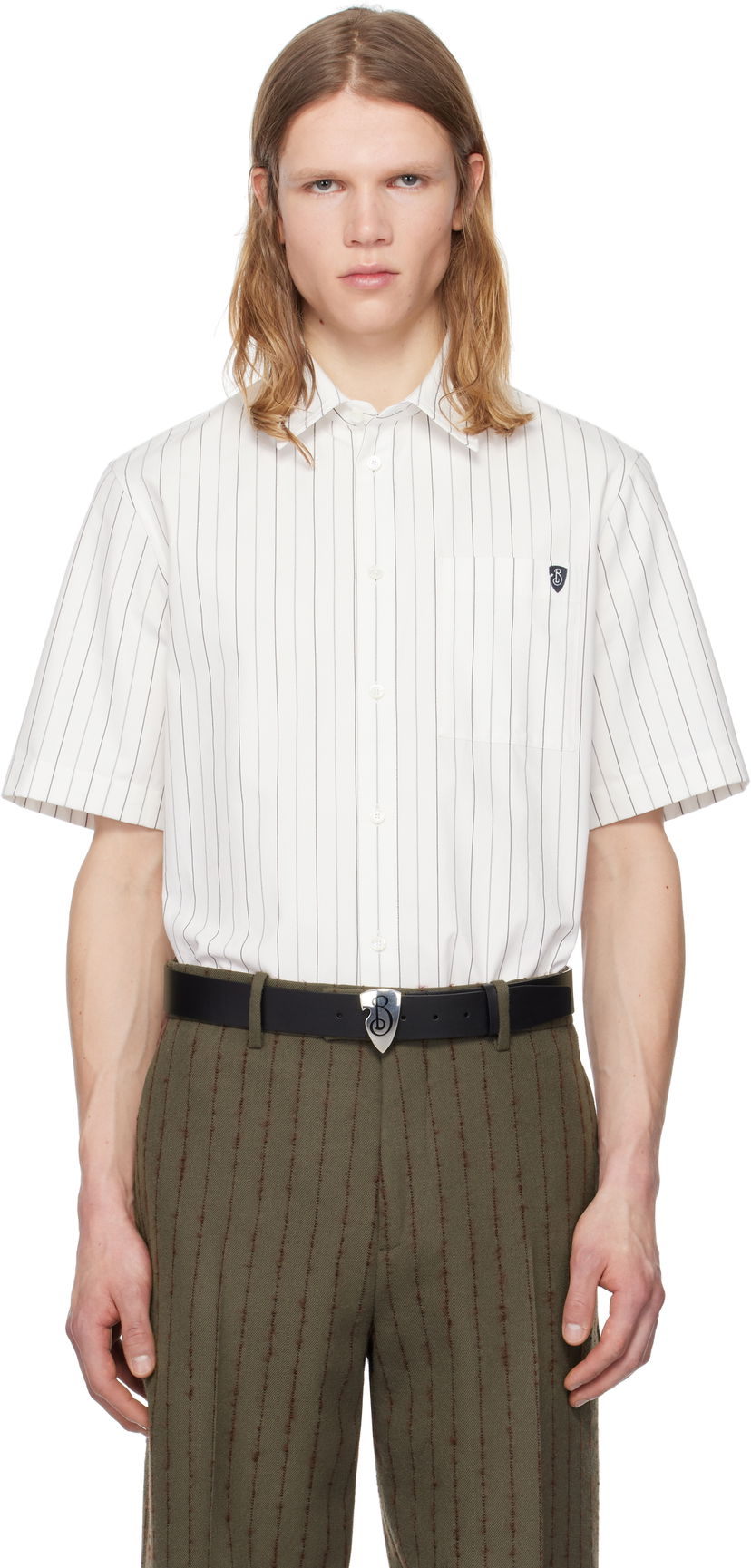 Skjorta Burberry Burberry Pinstripe Short Sleeve Shirt Vit | 8102569