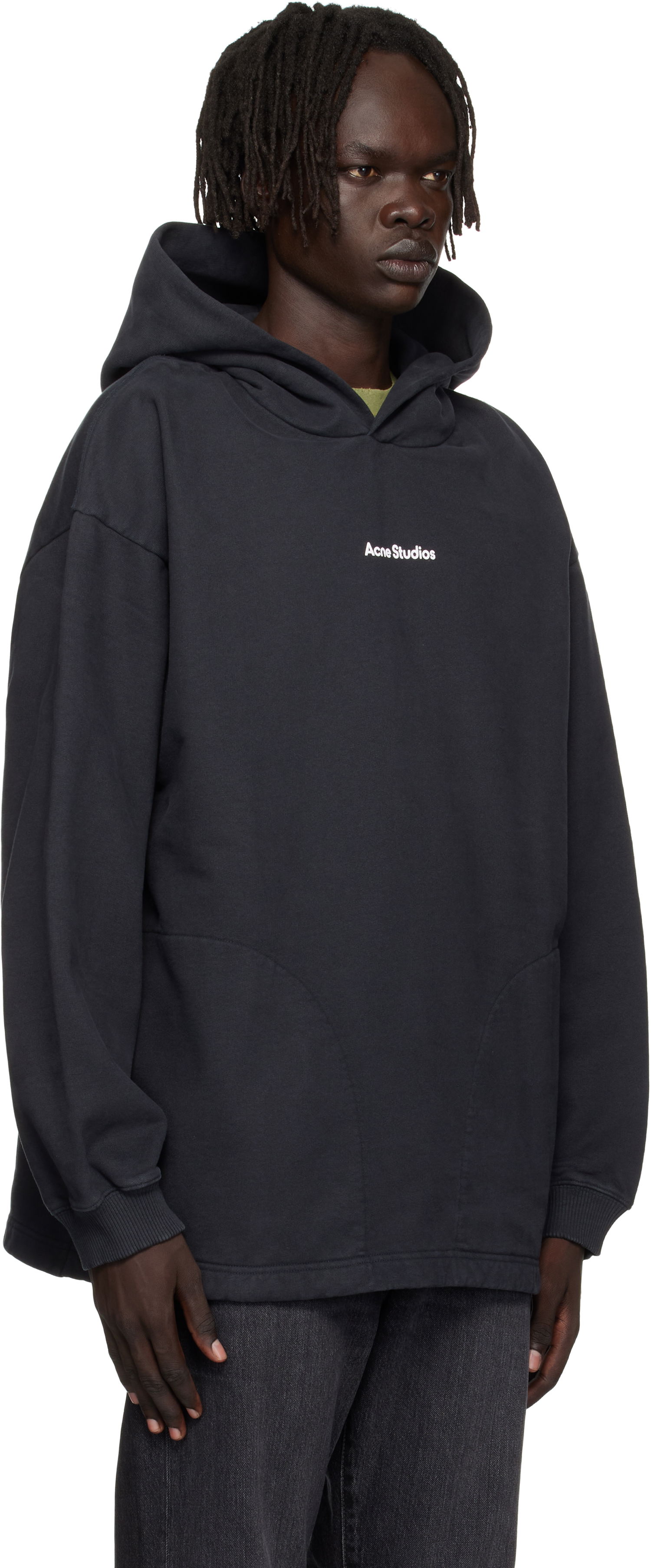 Sweatshirt Acne Studios Black Printed Logo Hoodie Svart | CI0170-, 1