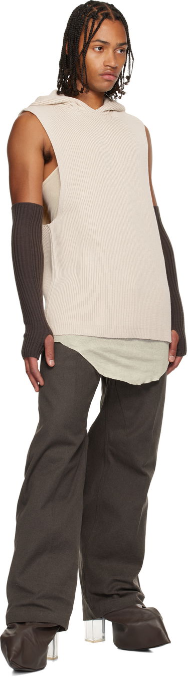 Sweatshirt Rick Owens Rick Owens Ribbed Sleeveless Hoodie with Arm Sleeves Beige | RR02E1680 KWVH, 3
