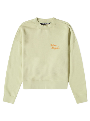Sweater Palm Angels Back Spray Palm Embroidered Logo Crewneck Grön | PMBA026F22FLE0085155