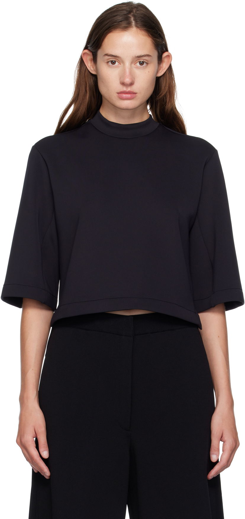 T-shirt Moncler Genius x Edward Enninful Neoprene Cropped Mock Neck Tee Svart | K24038C0000289A8K