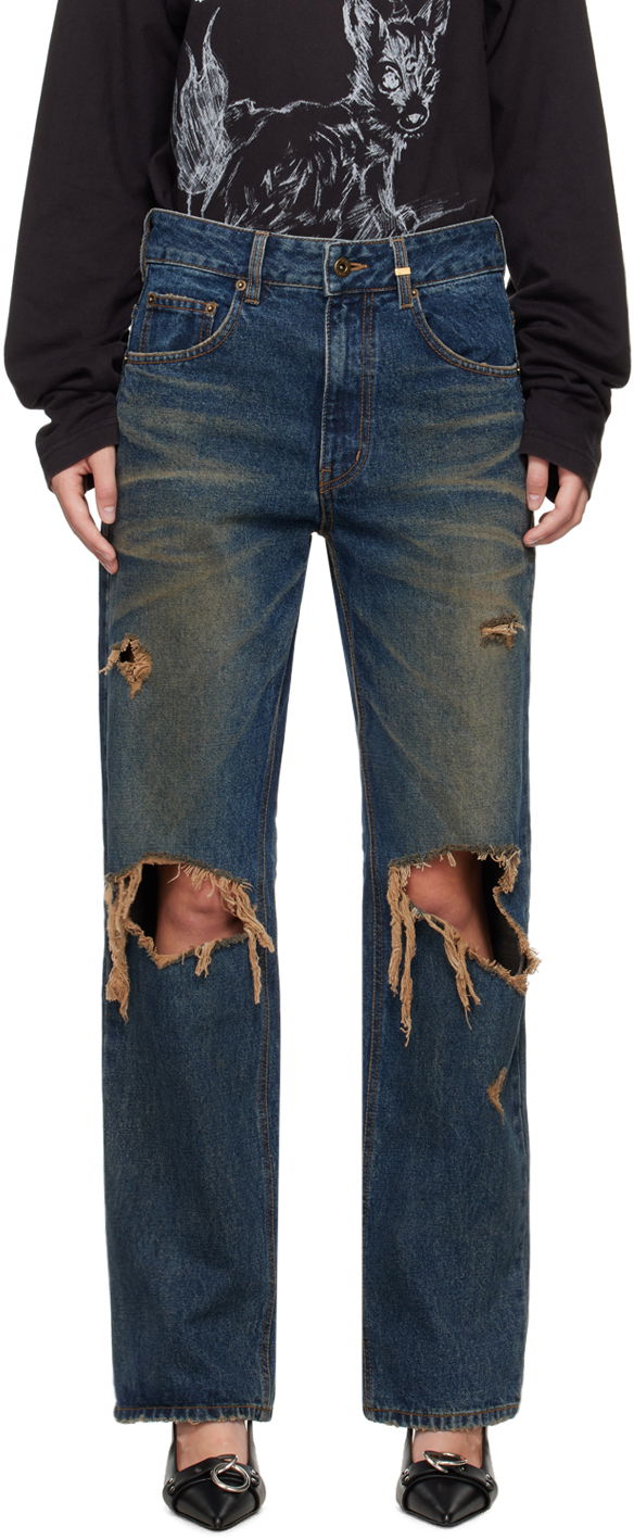 Jeans We11done Distressed Jeans Blå | WD-DP2-24-328-W-BL