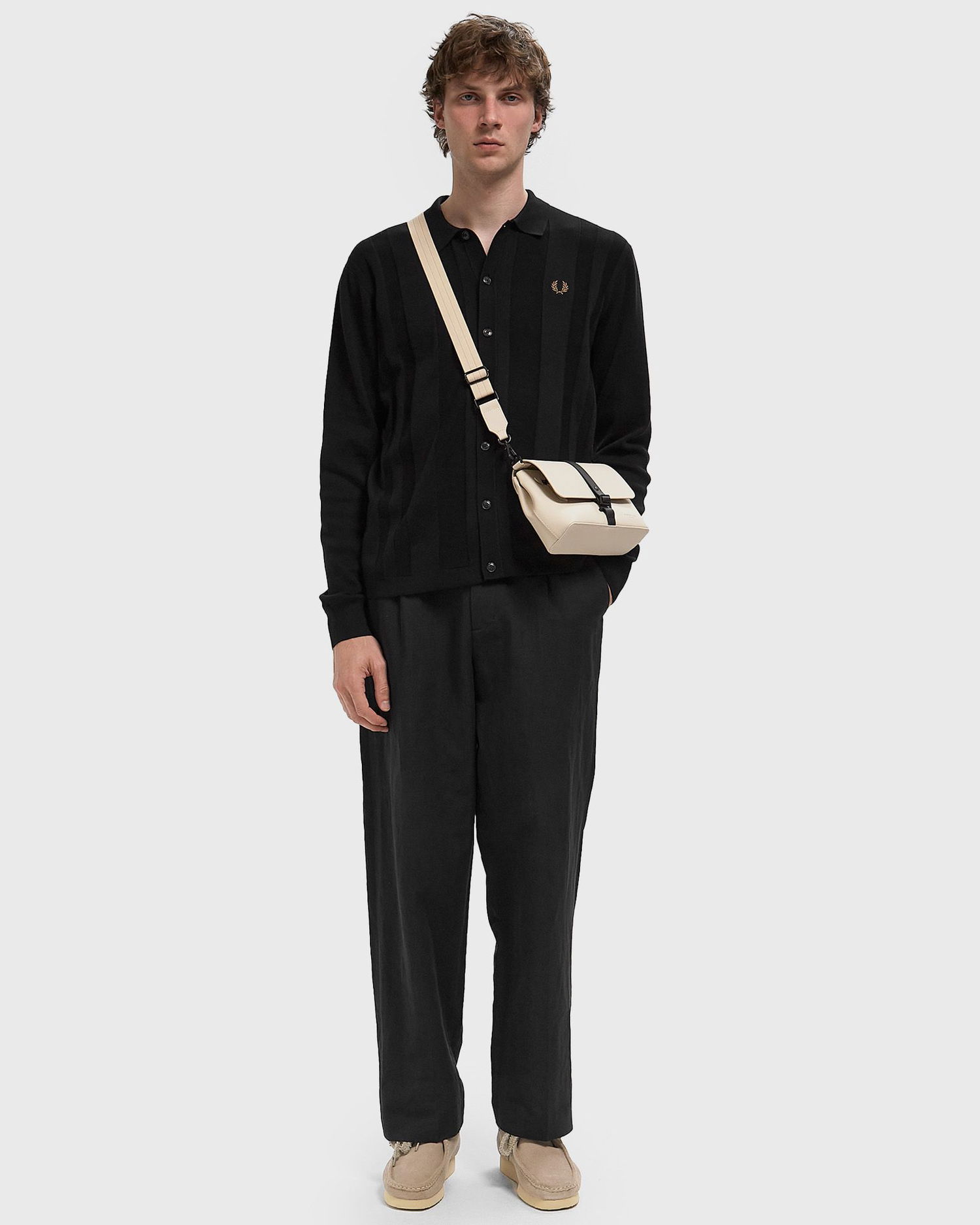 Skjorta Fred Perry Knitted Button-Through Shirt Svart | K9726-102, 1