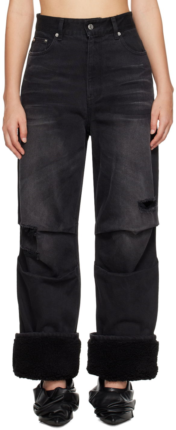 Jeans We11done We11done Shearling Cuff Jeans Svart | WD-DP3-23-316-W-BK