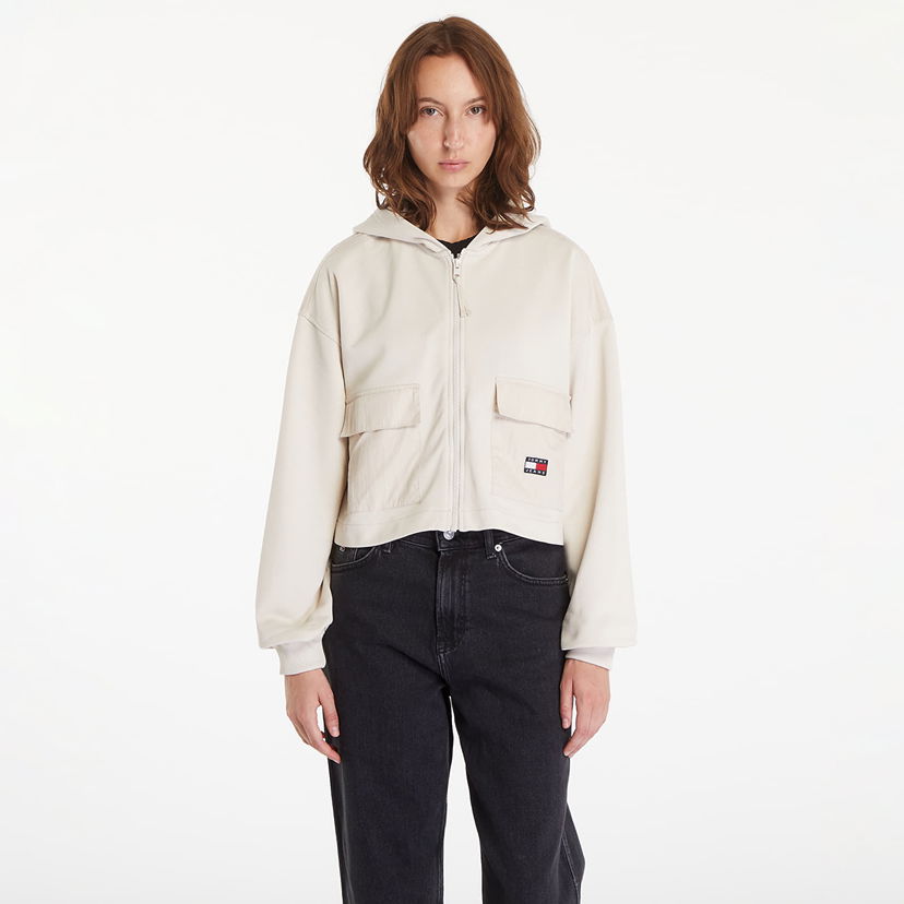 Sweatshirt Tommy Hilfiger RLX Crop Fabric Mix Hoodie Newsprint Vit | DW0DW18381 ACG