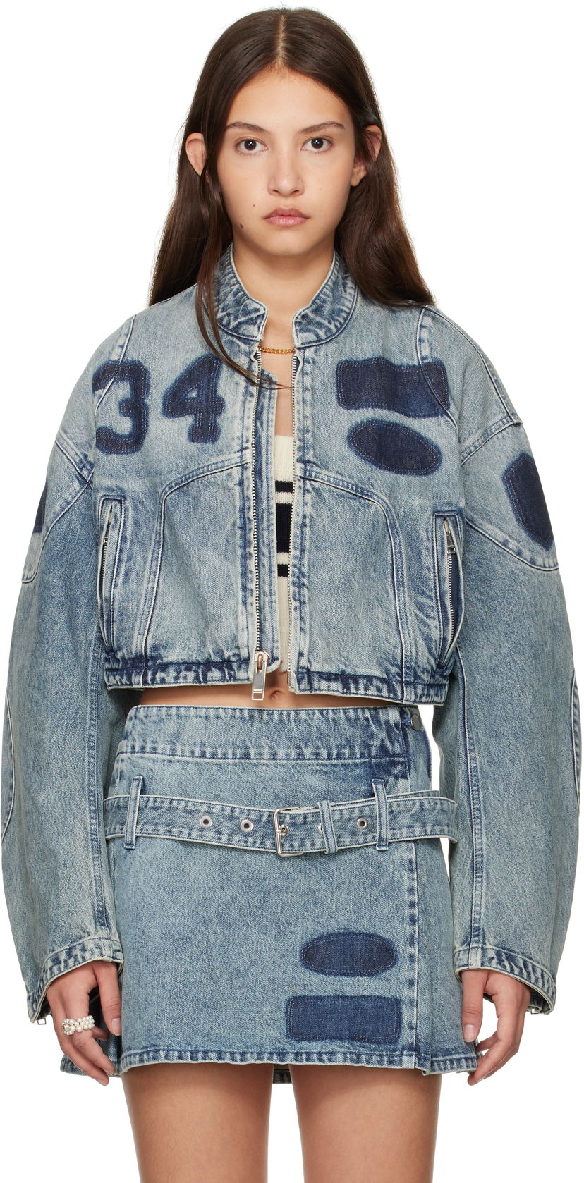 Bomberjacka Ambush Rider Cropped Denim Jacket Blå | BWYE003F24DEN0024400