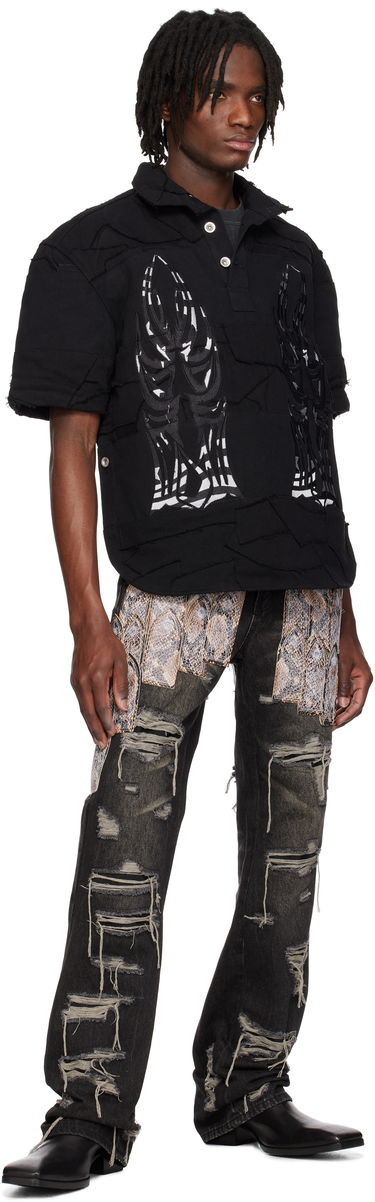 Polotröja Who Decides War Who Decides War 'WDW' Winged Denim Polo Svart | 1110580002SS25, 3