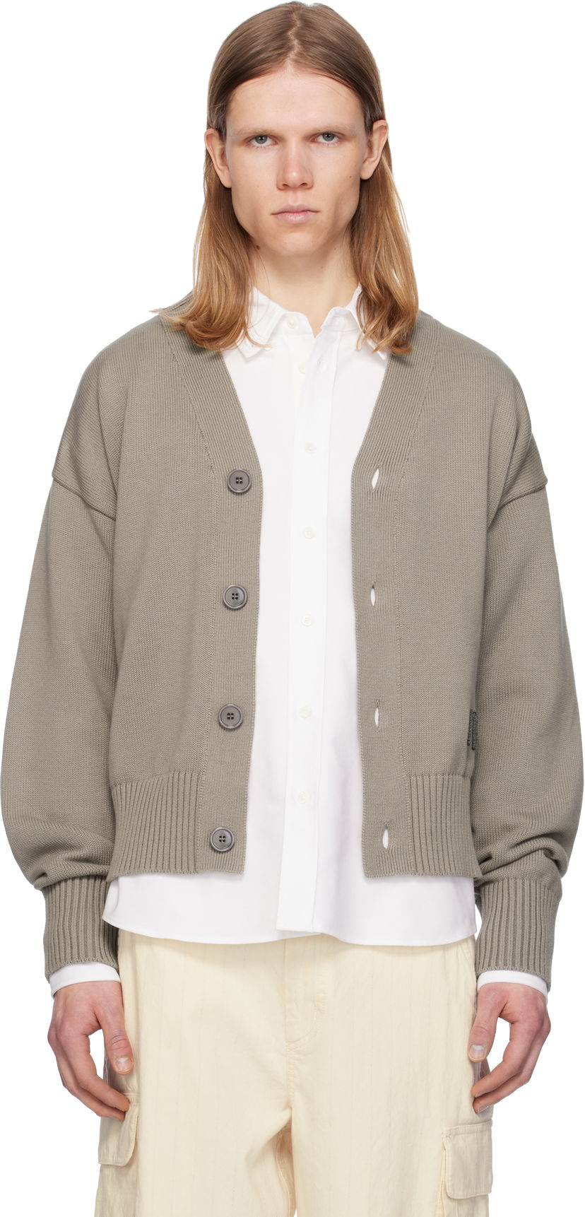 Sweater AMI AMI Paris Cotton Wool Embroidered Cardigan Grön | HKC163.KN0063