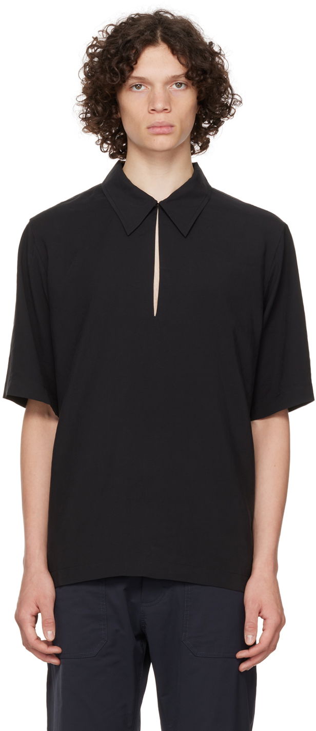 Polotröja Nanushka Shirt With Open Collar Svart | NM22PFSH01499
