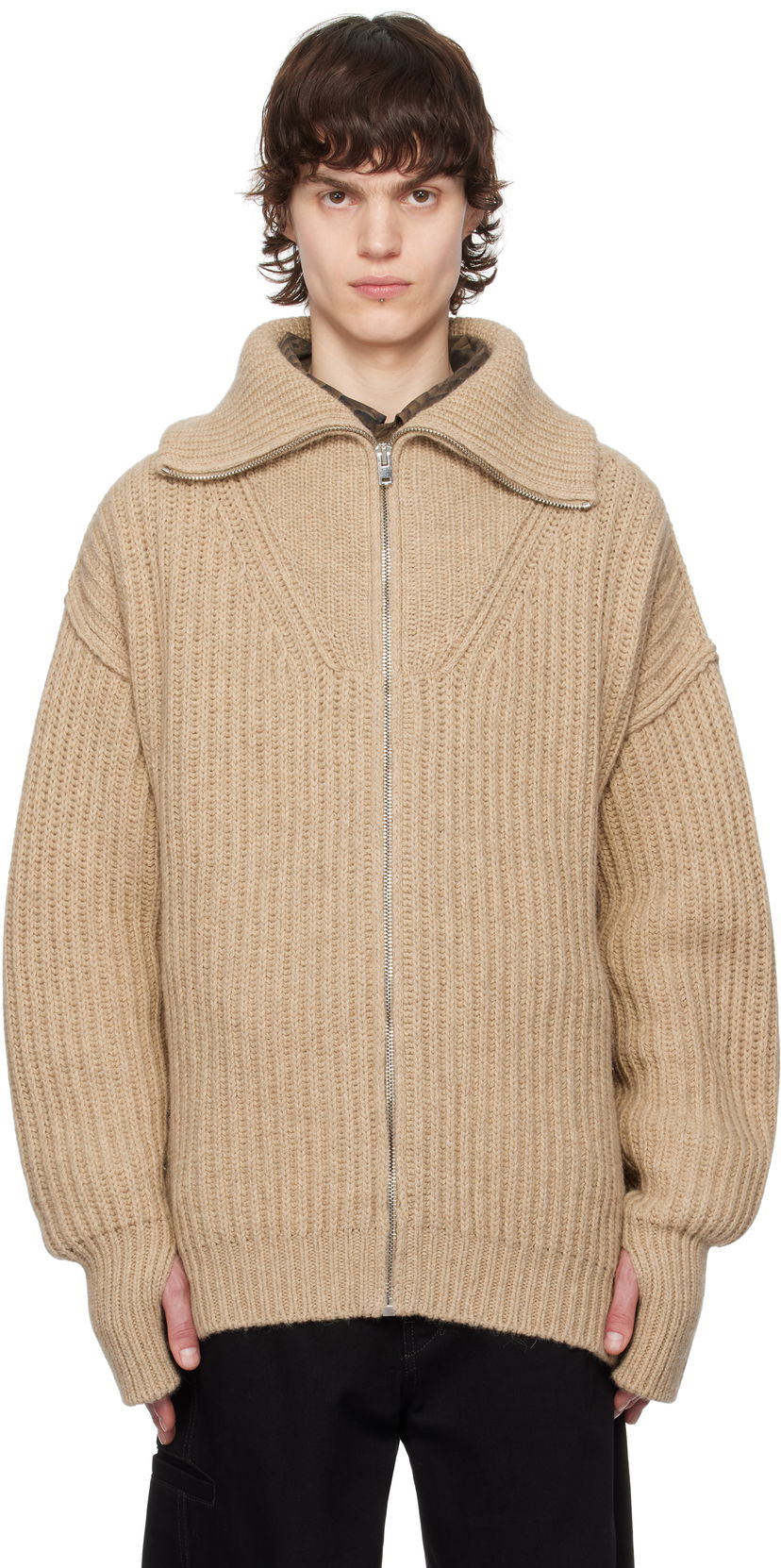 Sweater LEMAIRE LEMAIRE Trucker Collar Knit Cardigan Beige | TO1260 LK1029