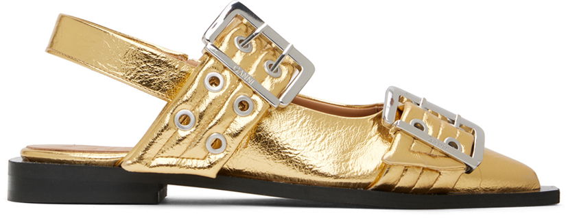 Skovård GANNI GANNI Buckle Ballerina Flats Metallisk | S2861