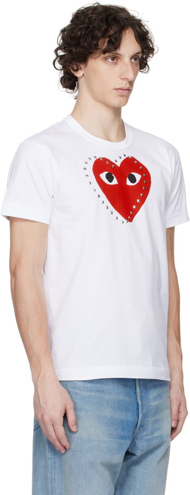 T-shirt Comme des Garçons COMME des GARÇONS PLAY Stud Print Red Heart T-Shirt Vit | AX-T803-051, 4