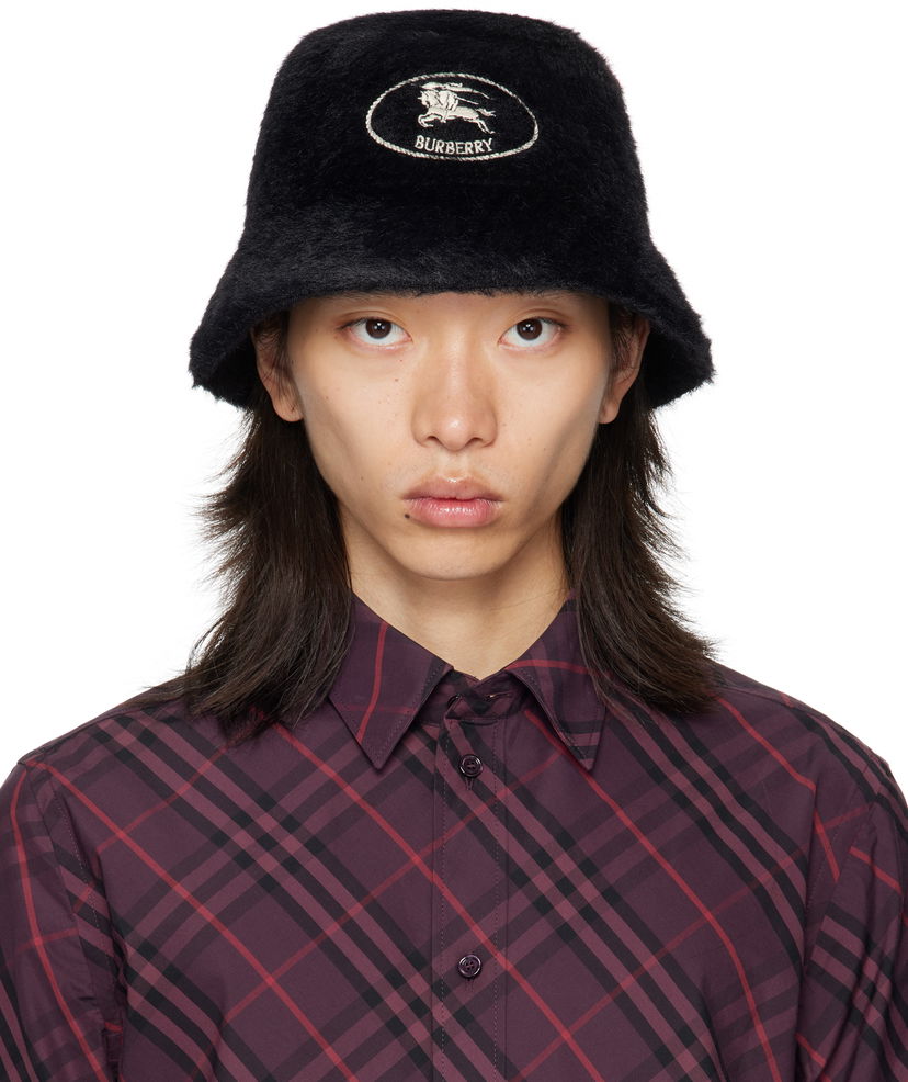 Hatt Burberry Burberry Knight Stamp Faux Fur Bucket Hat Svart | 8114048