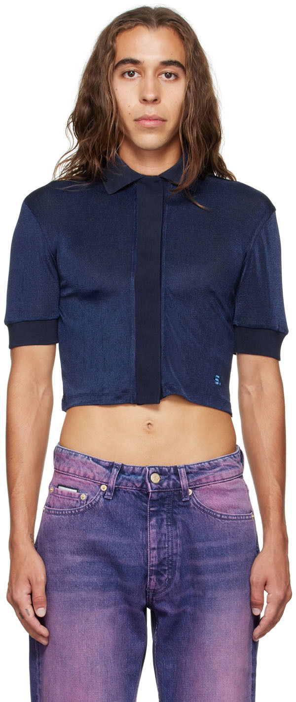 Polotröja Eytys Cropped Button-Up Polo Shirt Blå | A055002