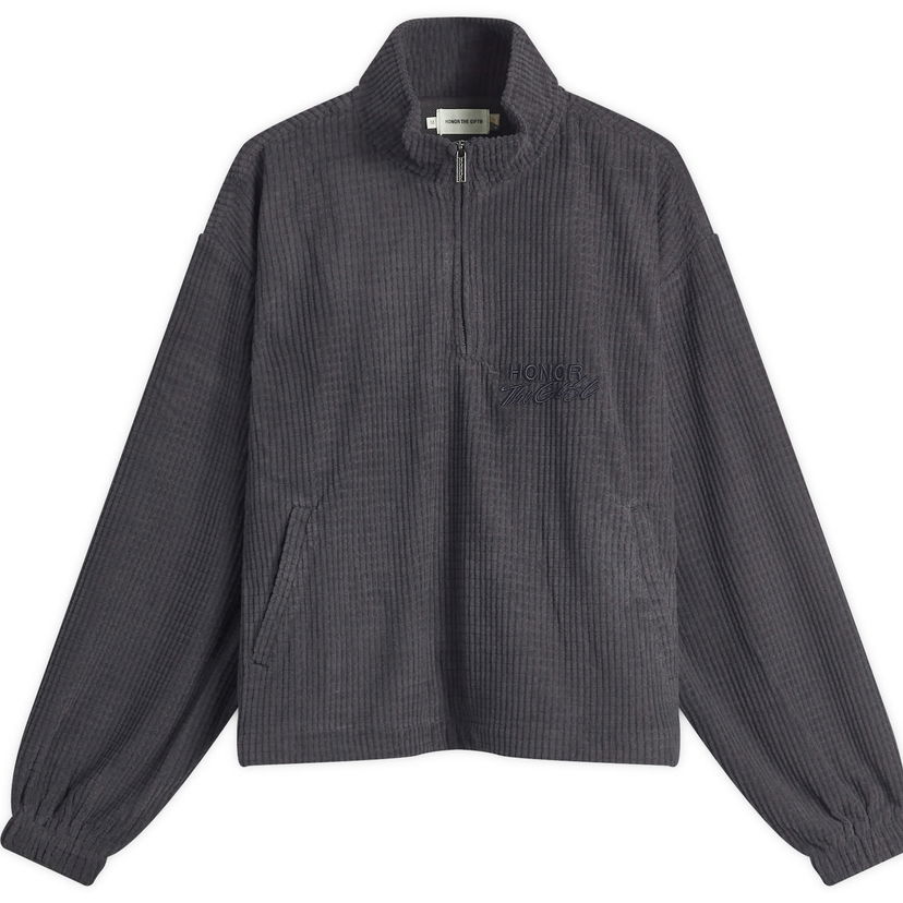 Sweater Honor The Gift Honor The Gift Textured Knit Half Zip Sweatshirt Grå | HTG250162-BLK