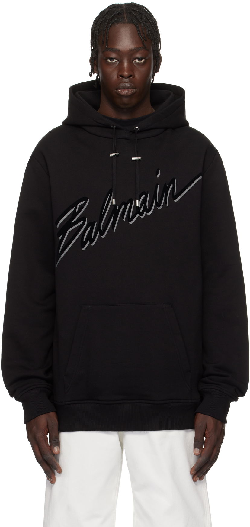 Sweatshirt Balmain Balmain Flocked Letter Hoodie Svart | EH1JT047BC86