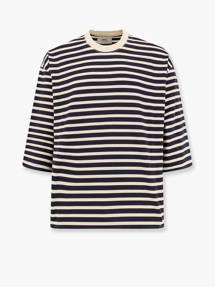 T-shirt AMI Striped T-Shirt AMI Paris Mörkblå | UTS056JE01214330
