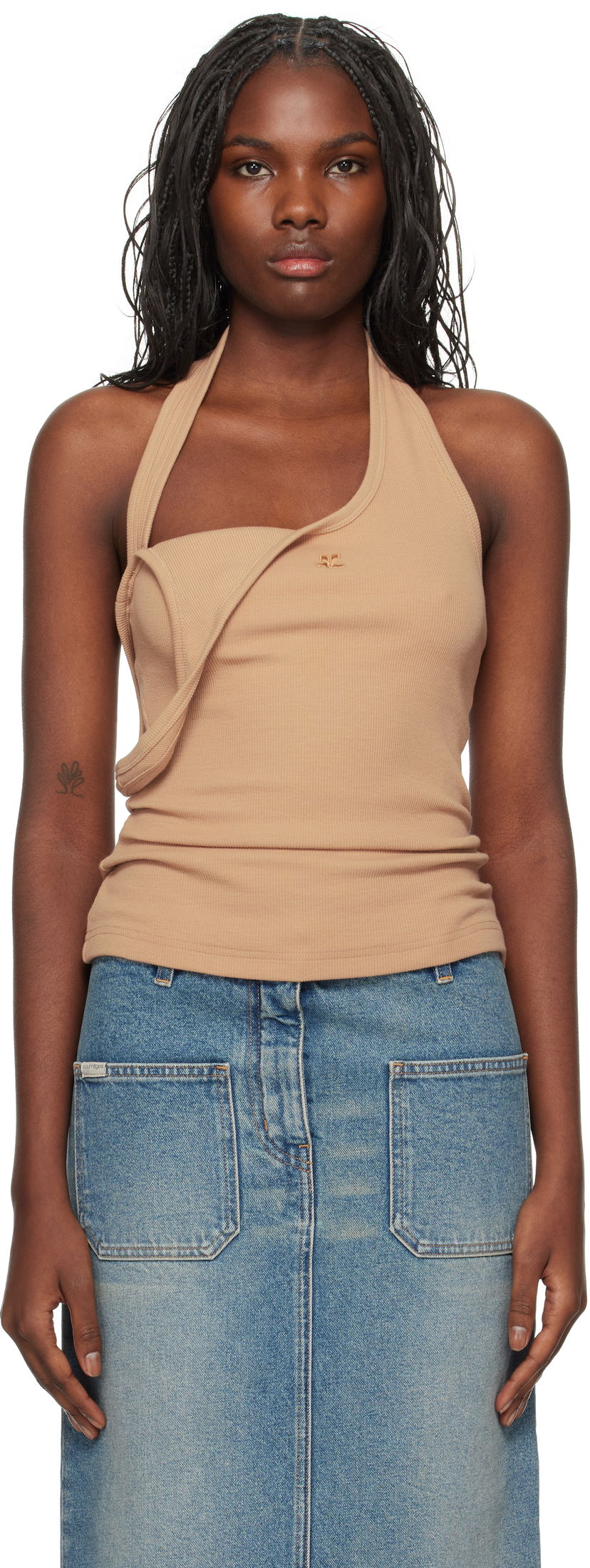 Linne Courrèges Asymmetric Rib Tank Top Brun | 424JTO353JS0121